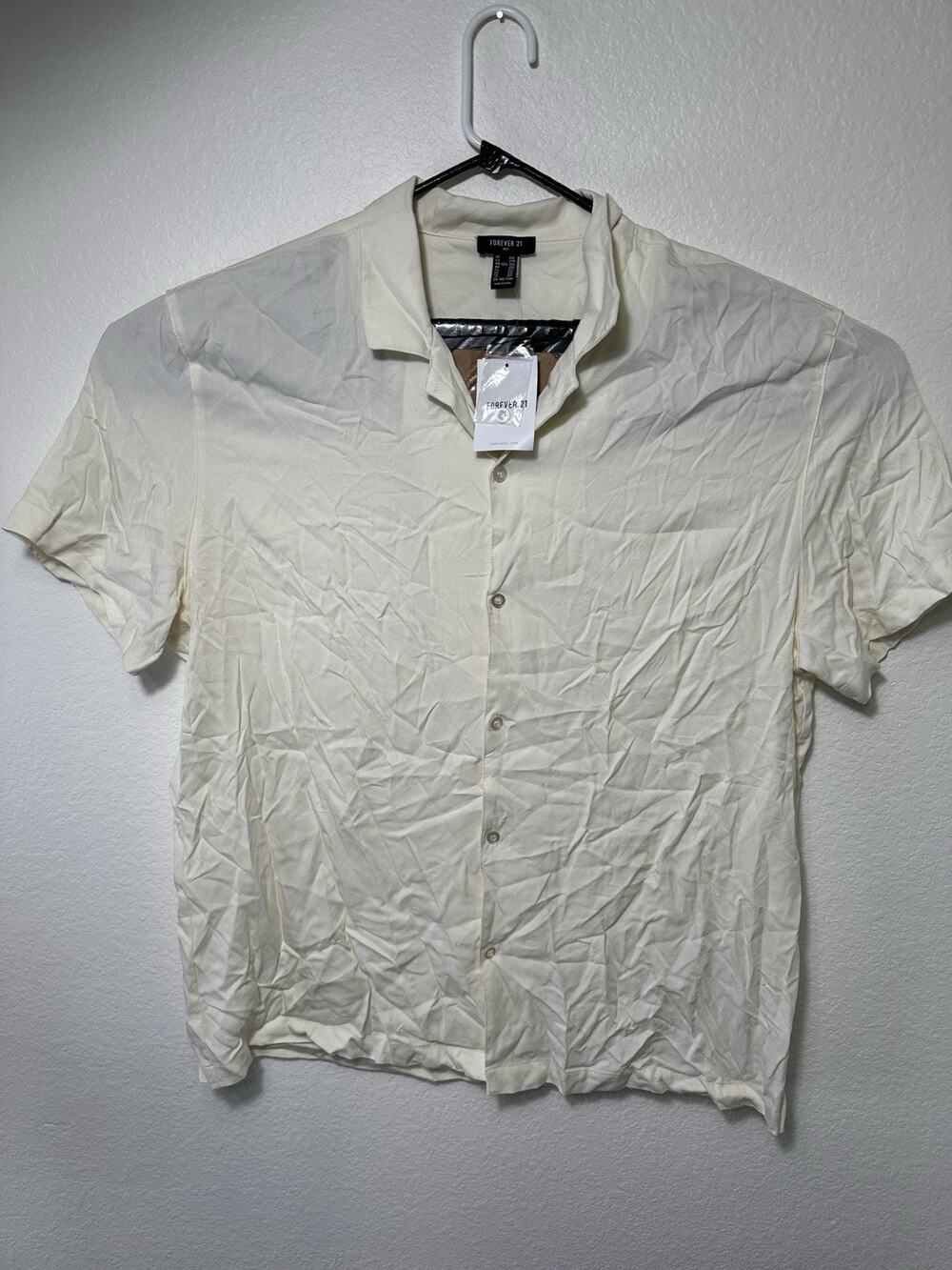 Forever 21 Men’s Cream Rayon Camp Shirt Short Sleeve Button Up XXL NWT